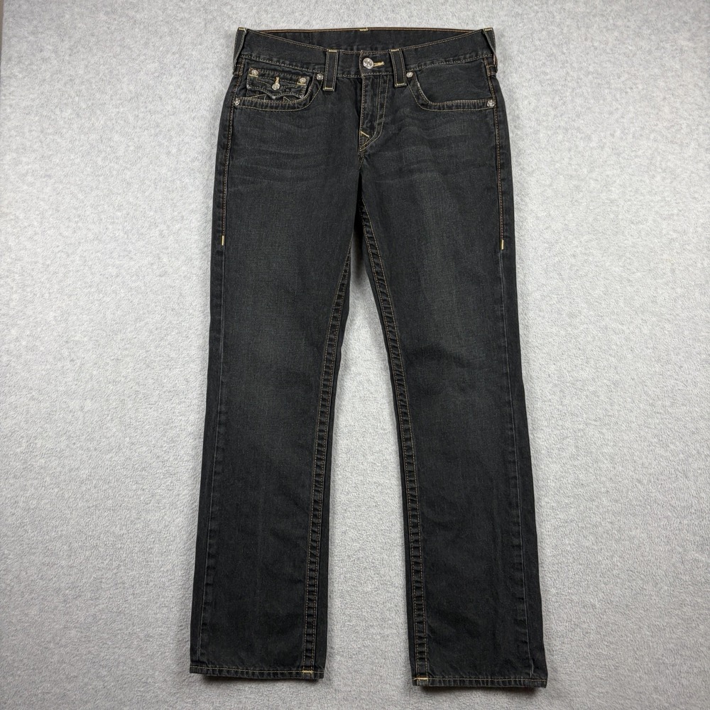 True Religion Jeans Mens 32x32 Dark Gray Contrast Stitch Straight Leg Low Rise